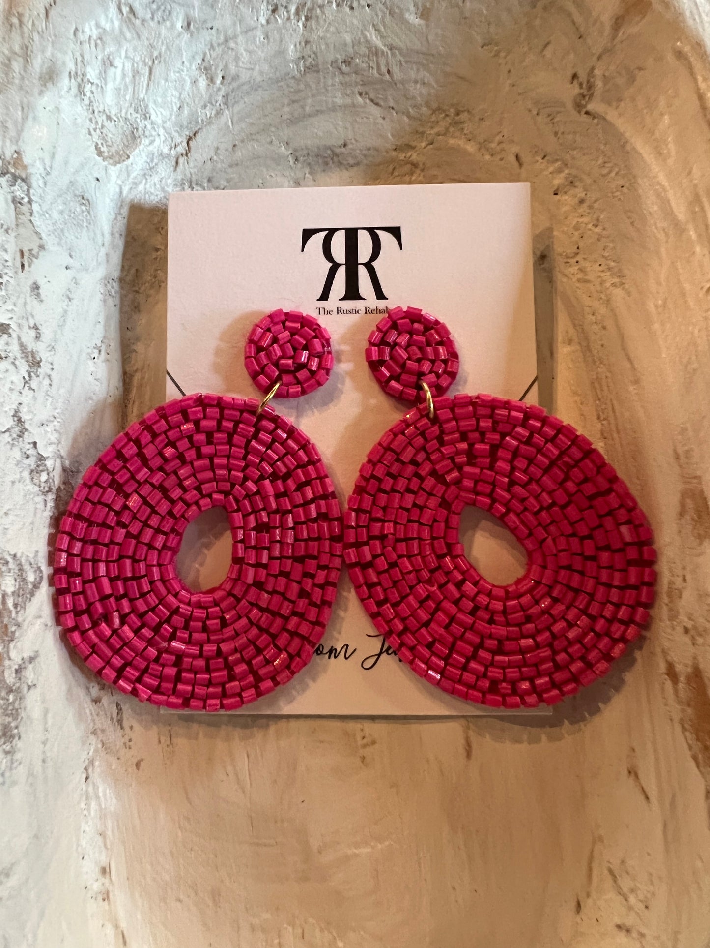 Pink seed bead earrings