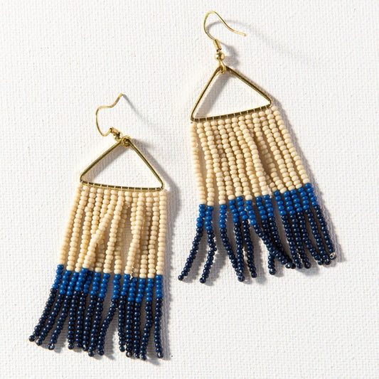 Seed Bead Color Block Fringe Earrings