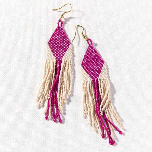Seed Bead Diamond Single Stripe Fringe Earrings
