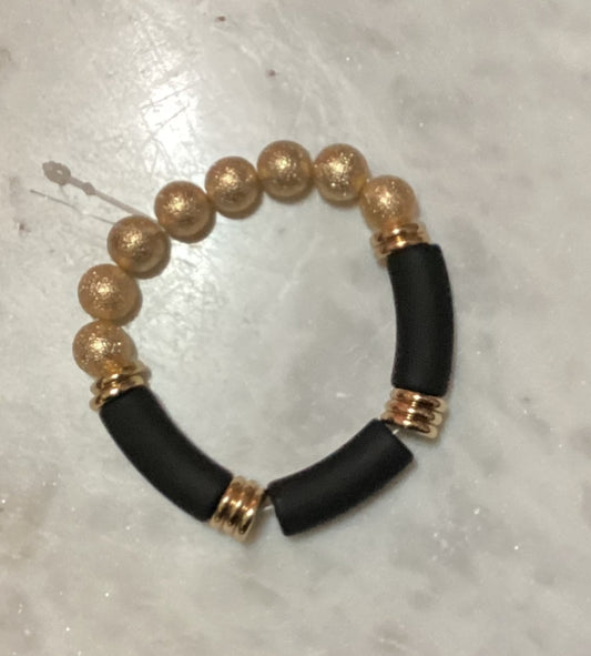 Gold & Black Beaded Bracelet