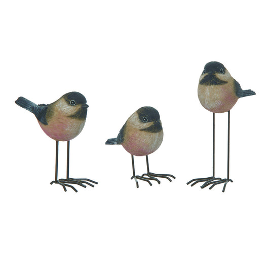 Resin tall chickadee birds set of 3