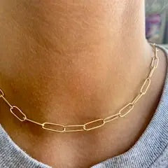 Paper clip gold necklace