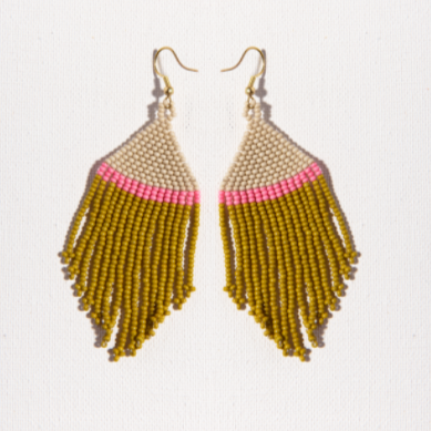 Seed Bead Triangle Tiered Fringe Earrings