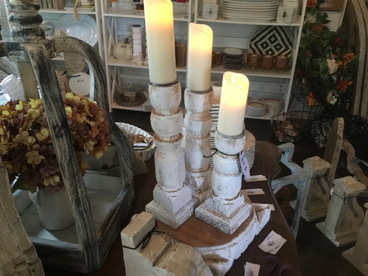 Set of (3) Wooden Candle Holders