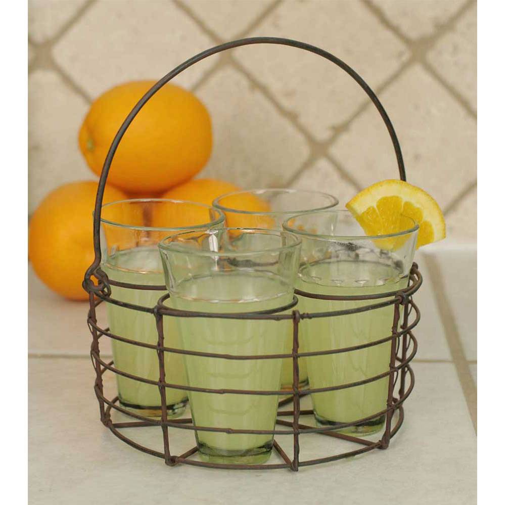 Wire caddy with 4 glasses